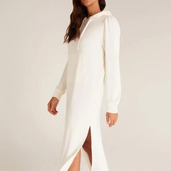 NWT Revolve by ZSupply Ruffle Hoodie Dress Cloud Dancer - Size M - Picture 3 of 6